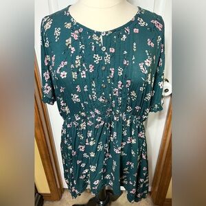 Maurices Plus Size Mini Dress Tunic Hi-Low Short Sleeve Dress Teal Flowy 2X
